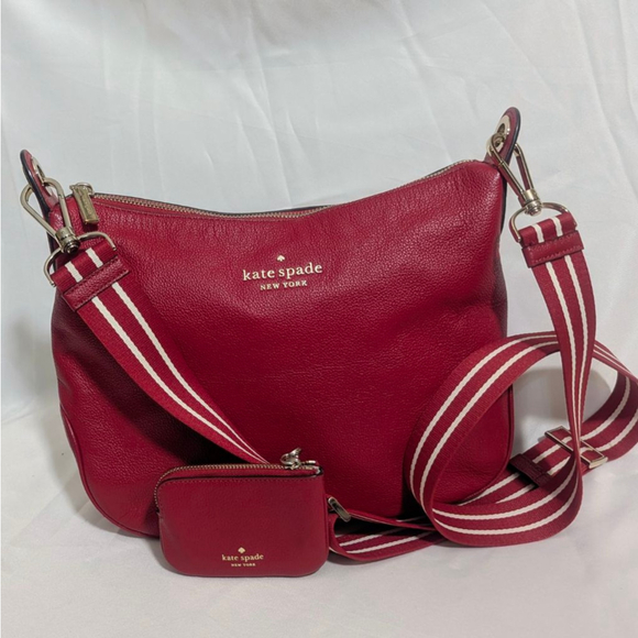 Kate Spade Rosie Large Red Crossbody Bag with Striped Strap K5807 - Picture 2 of 16